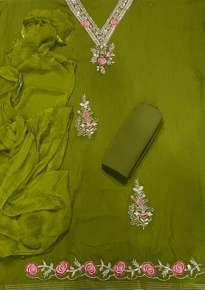 Classy Glass Organza Suit Set with Sequins & Zari Thread Work - Yanchi