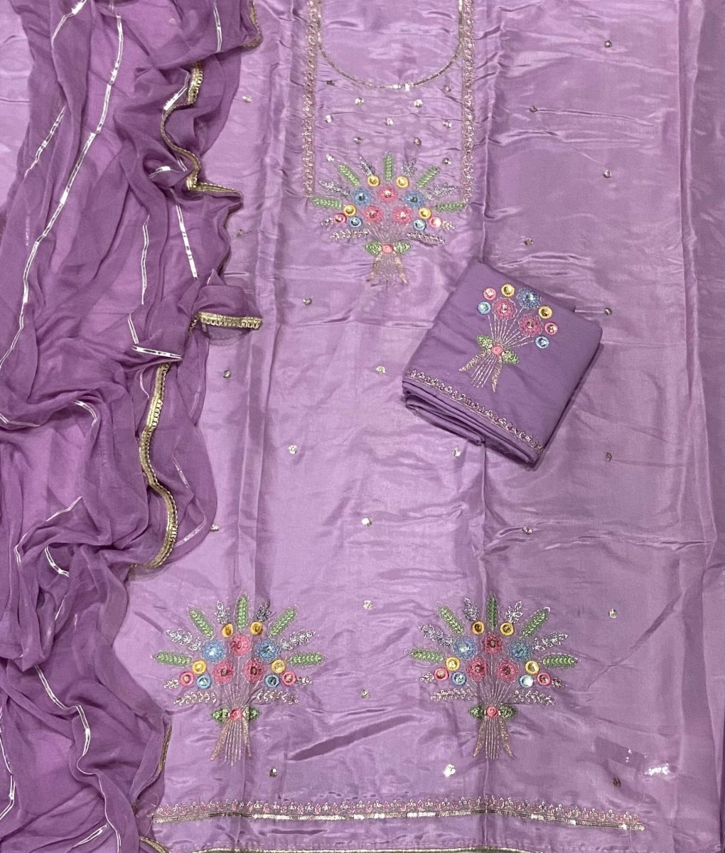 Classy Glass Organza Suit Set with Sequins & Zari Thread Work - Yanchi