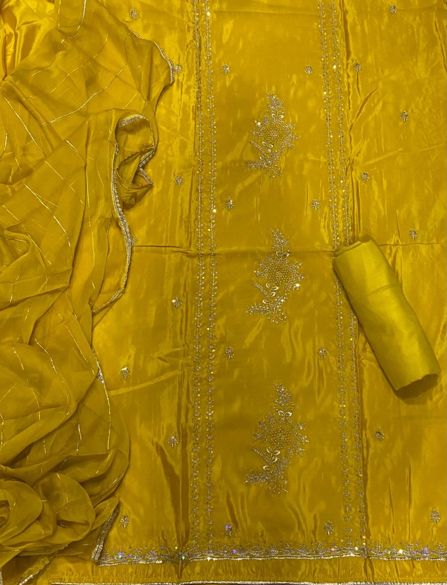 Classy Glass Organza Suit Set with Sequins & Zari Thread Work - Yanchi