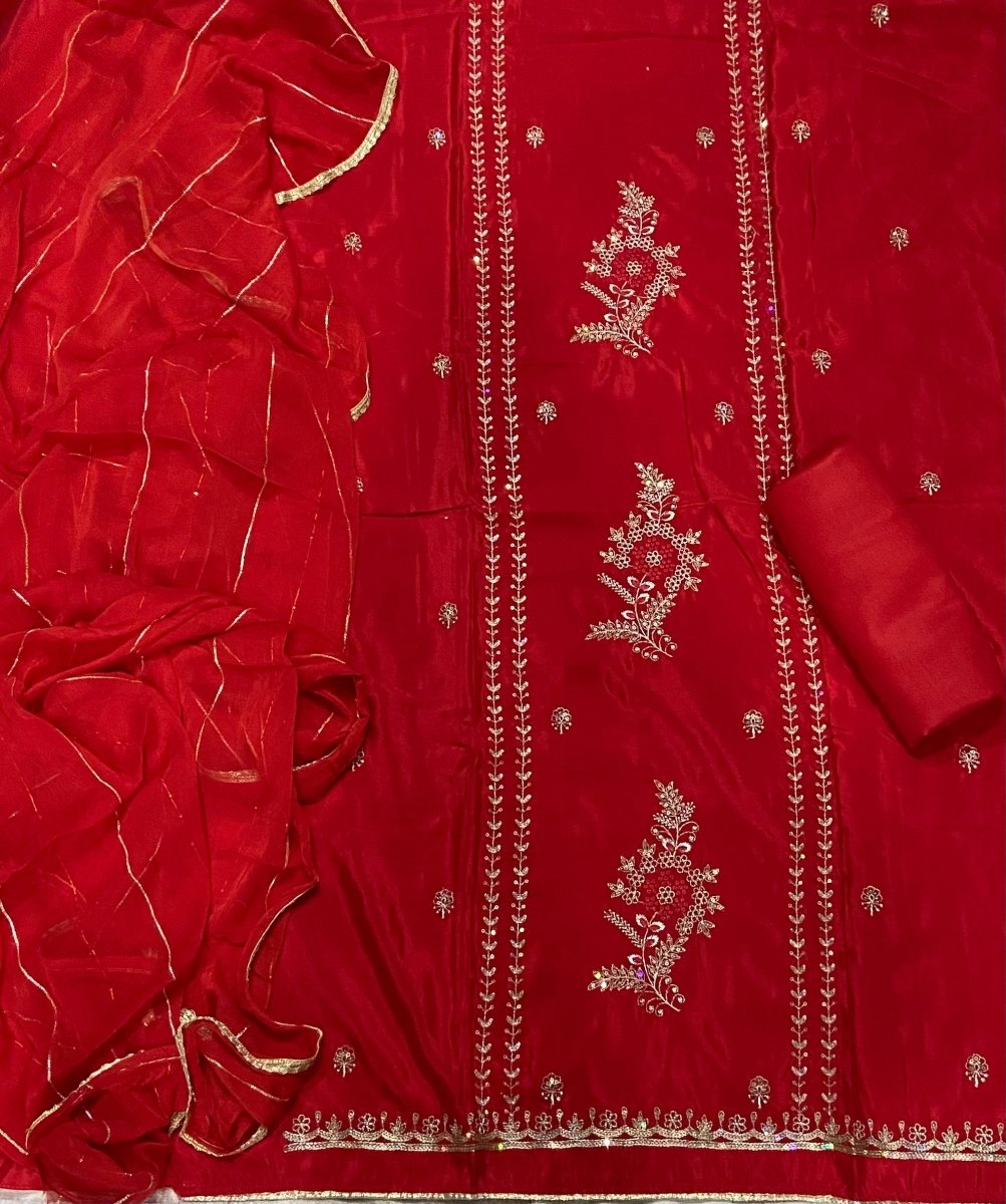 Classy Glass Organza Suit Set with Sequins & Zari Thread Work - Yanchi