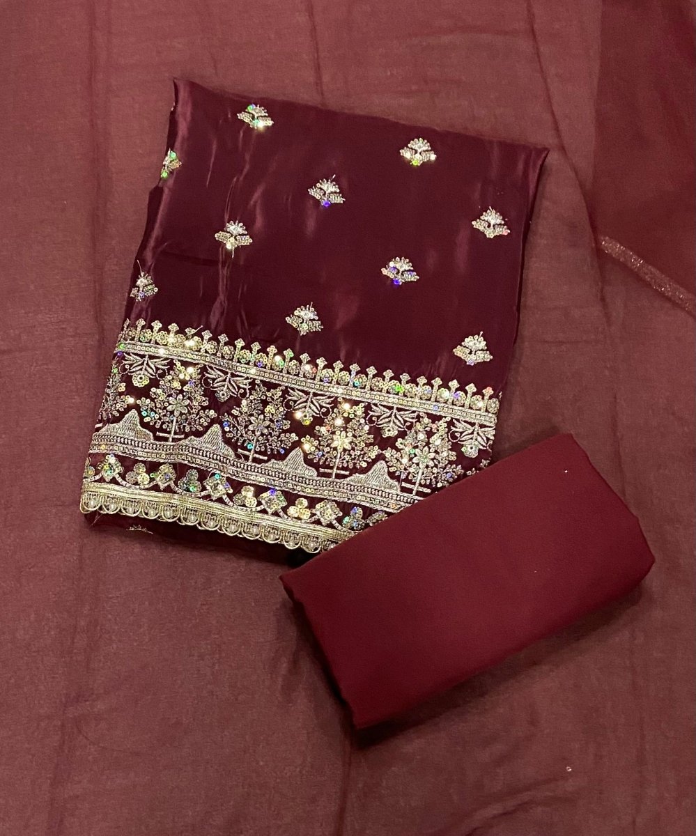 Classy Glass Organza Suit Set with Sequins & Zari Thread Work - Yanchi