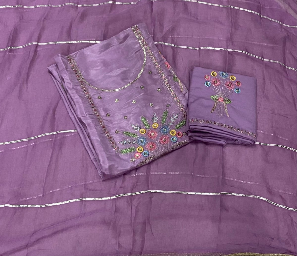 Classy Glass Organza Suit Set with Sequins & Zari Thread Work - Yanchi