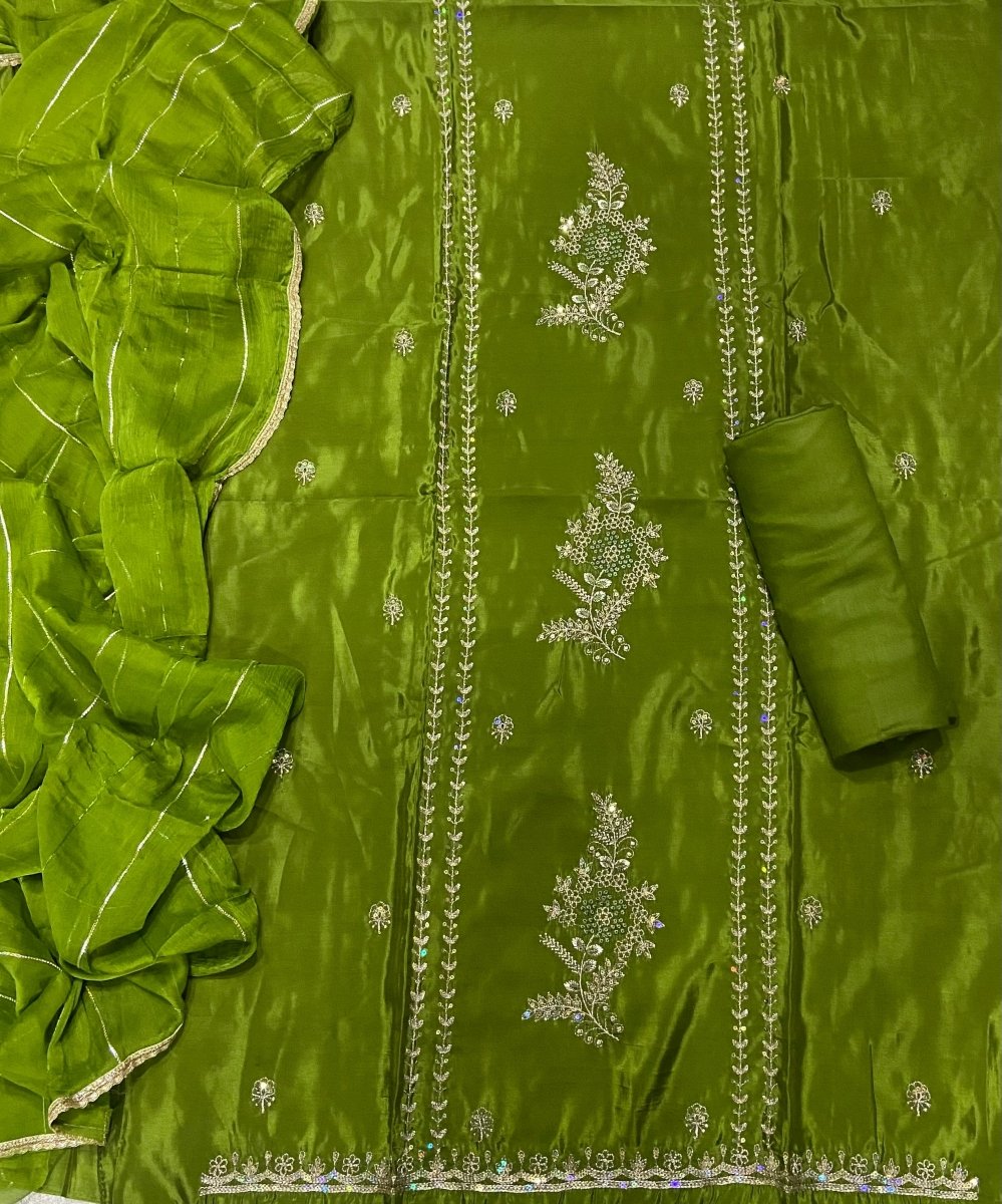 Classy Glass Organza Suit Set with Sequins & Zari Thread Work - Yanchi