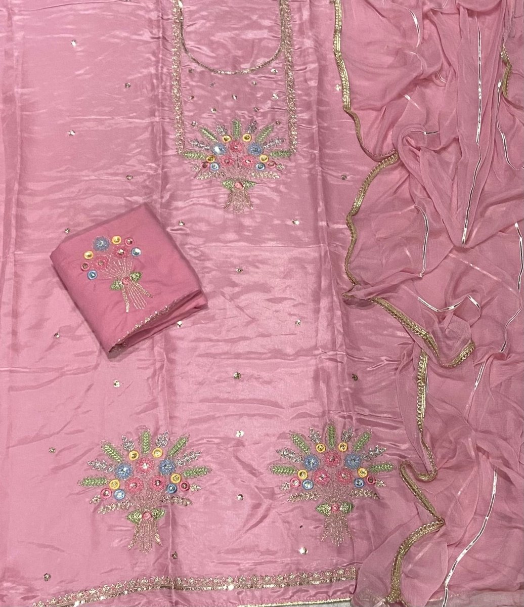 Classy Glass Organza Suit Set with Sequins & Zari Thread Work - Yanchi