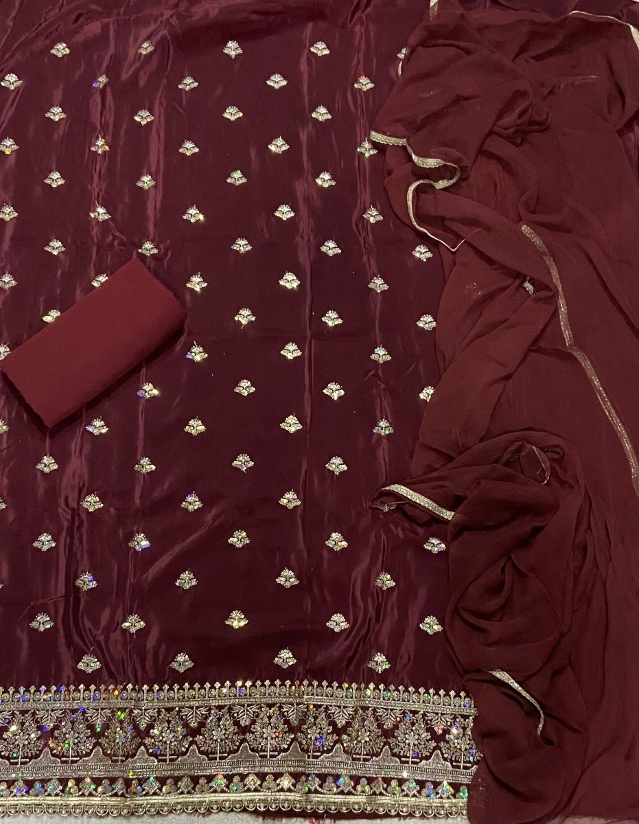 Classy Glass Organza Suit Set with Sequins & Zari Thread Work - Yanchi