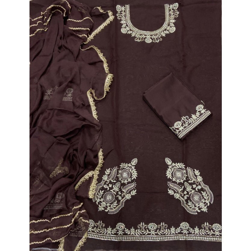 Classy Glass Organza Suit Set with Stone & Zari Thread Work - Yanchi