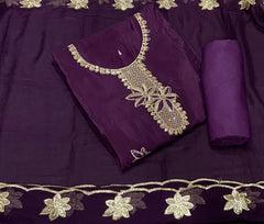 Classy Glass Organza Suit Set with Stone & Zari Thread Work - Yanchi