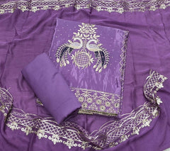 Classy Glass Organza Suit Set with Stone & Zari Thread Work - Yanchi