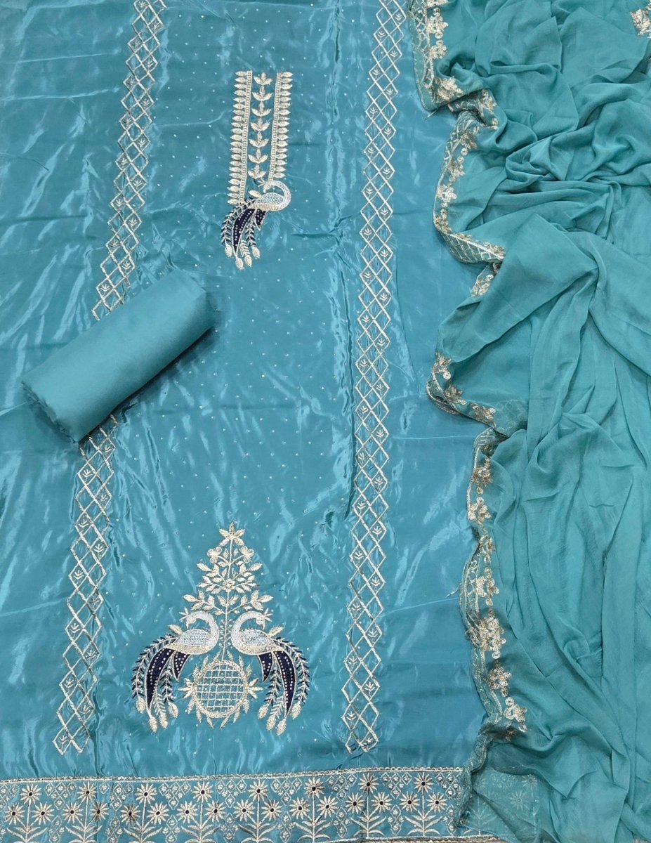 Classy Glass Organza Suit Set with Stone & Zari Thread Work - Yanchi