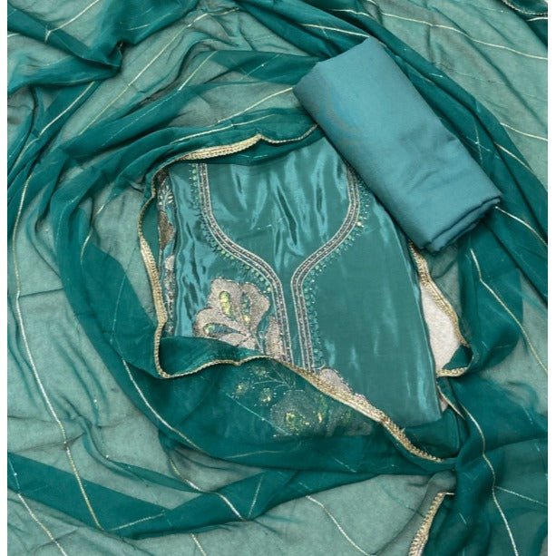 Classy Glass Organza Suit Set with Stone & Zari Thread Work - Yanchi