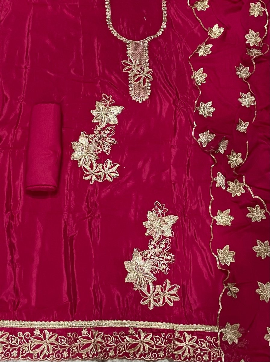 Classy Glass Organza Suit Set with Stone & Zari Thread Work - Yanchi