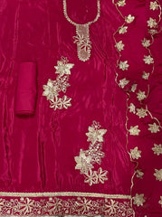 Classy Glass Organza Suit Set with Stone & Zari Thread Work - Yanchi