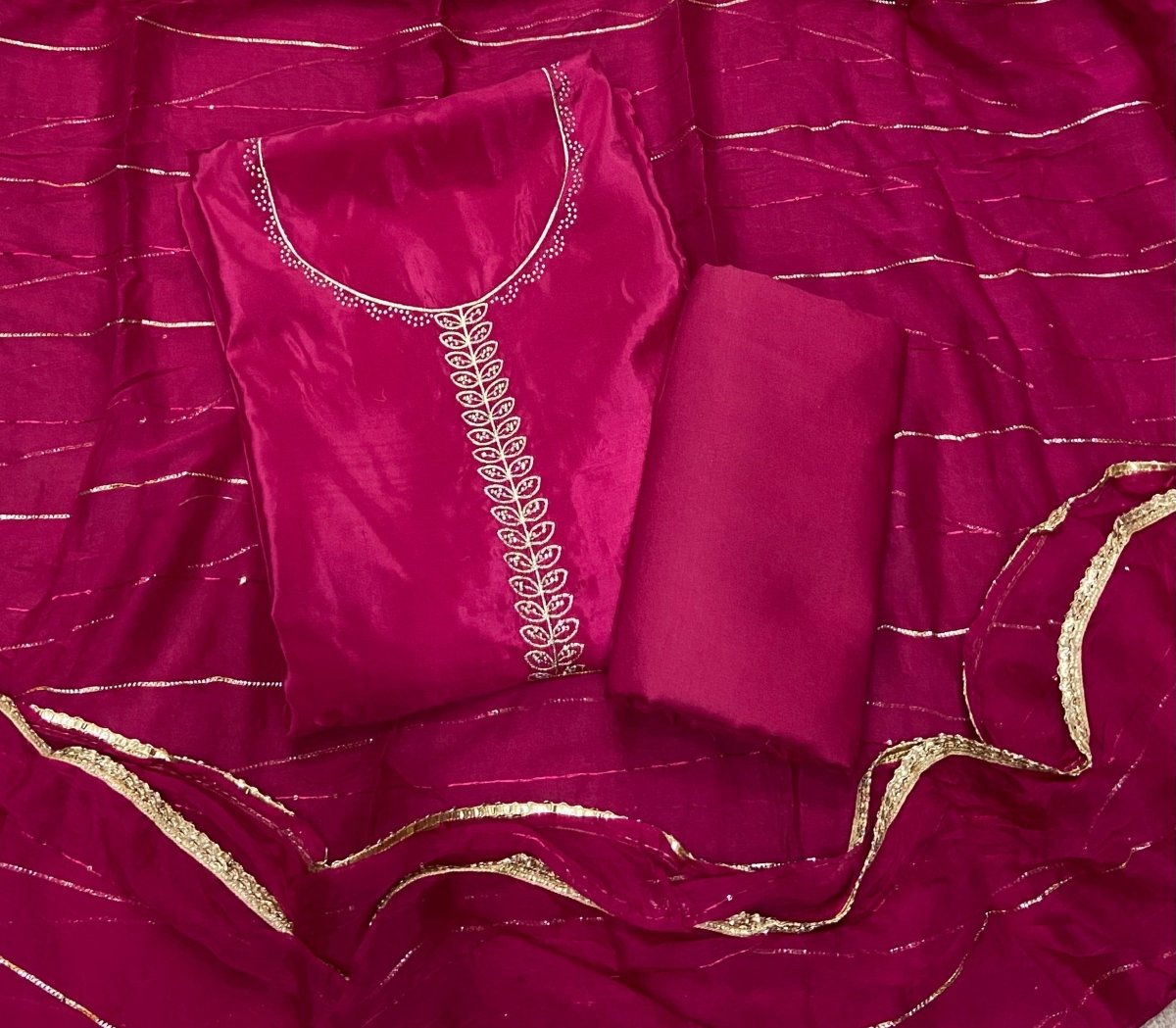 Classy Glass Organza Suit Set with Stone & Zari Thread Work - Yanchi