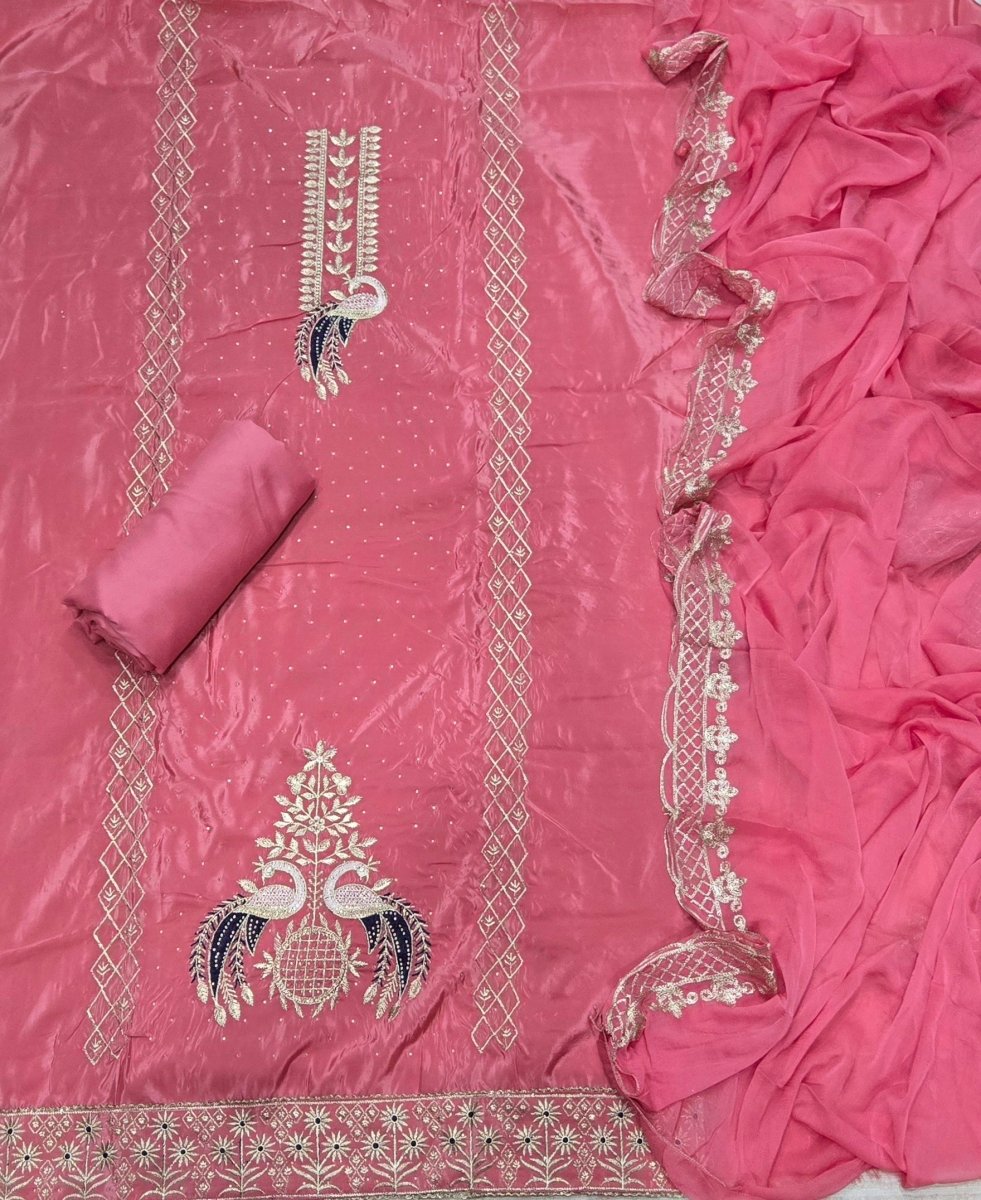 Classy Glass Organza Suit Set with Stone & Zari Thread Work - Yanchi