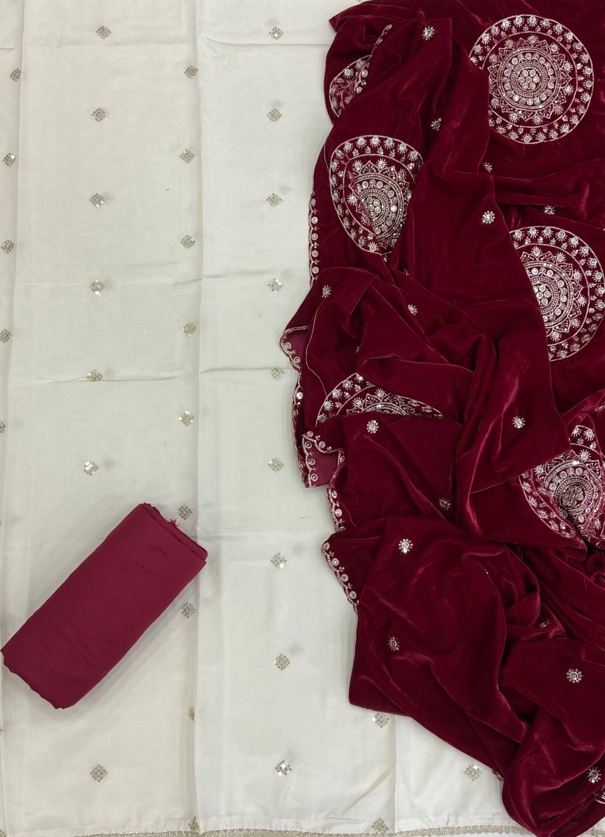 Classy Glass Organza Suit Set with Stone & Zari Thread Work - Yanchi