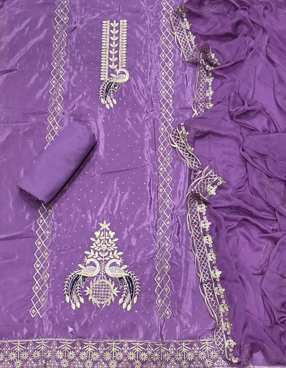 Classy Glass Organza Suit Set with Stone & Zari Thread Work - Yanchi