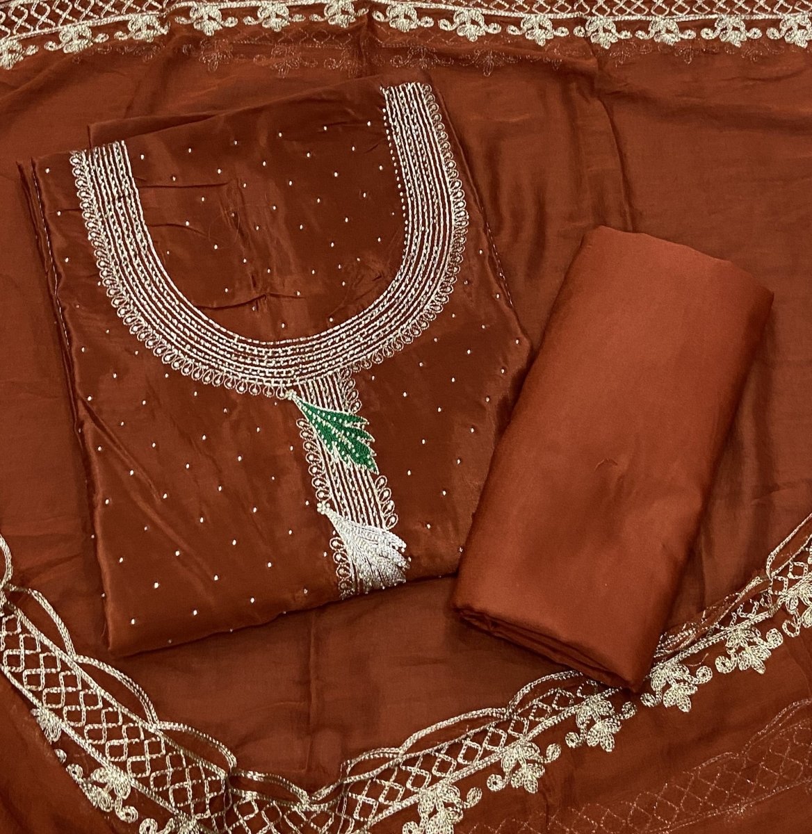 Classy Glass Organza Suit Set with Stone & Zari Thread Work - Yanchi