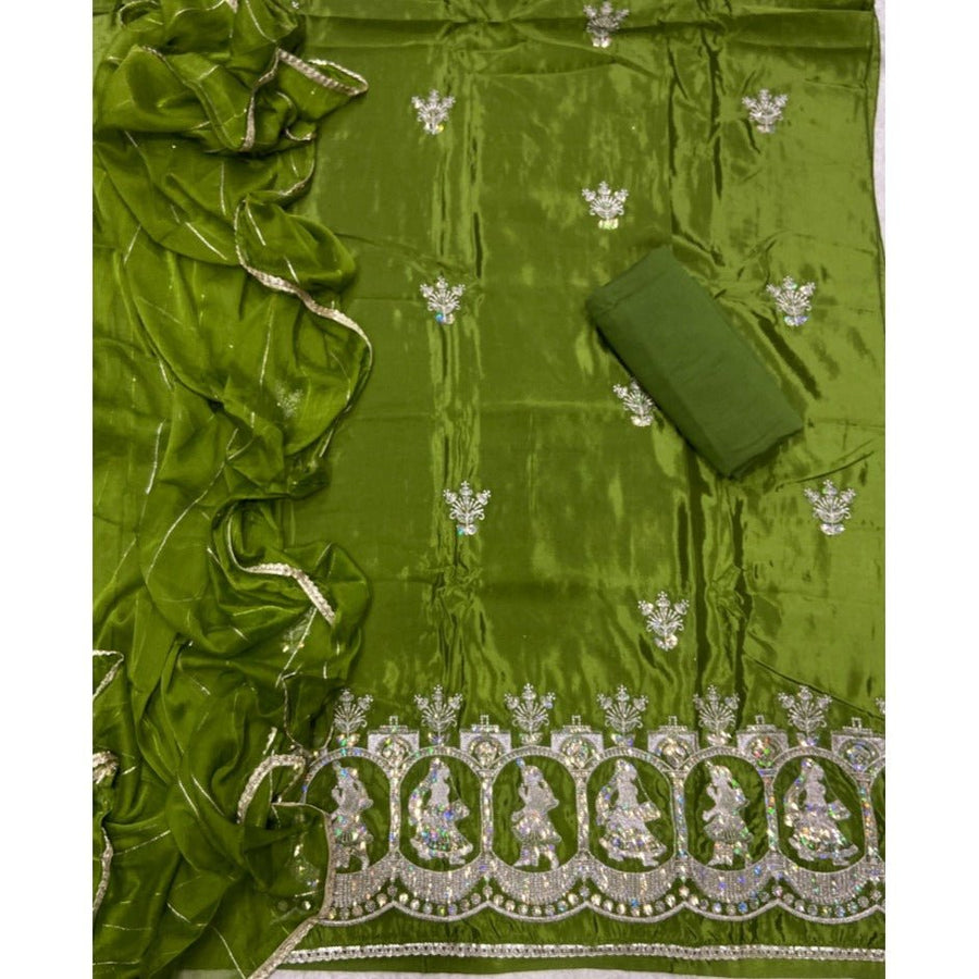 Classy Glass Organza Suit Set with Stone & Zari Thread Work - Yanchi