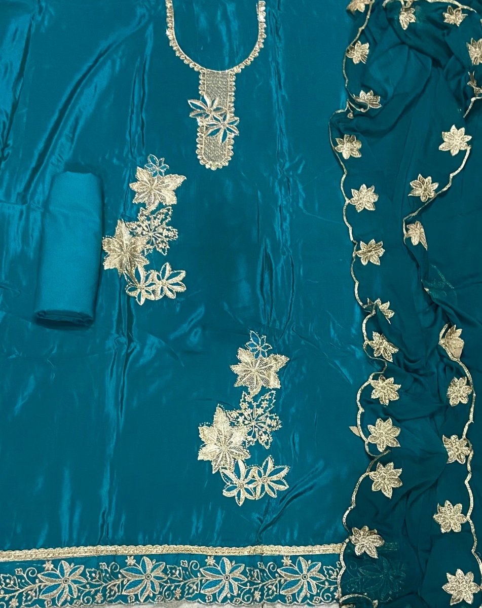 Classy Glass Organza Suit Set with Stone & Zari Thread Work - Yanchi