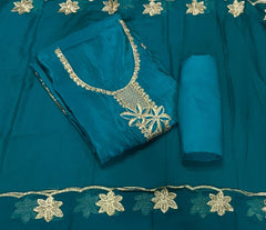 Classy Glass Organza Suit Set with Stone & Zari Thread Work - Yanchi