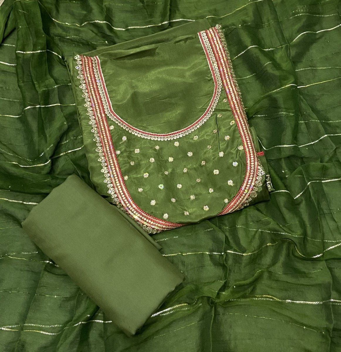 Classy Glass Organza Suit Set with Stone & Zari Thread Work - Yanchi