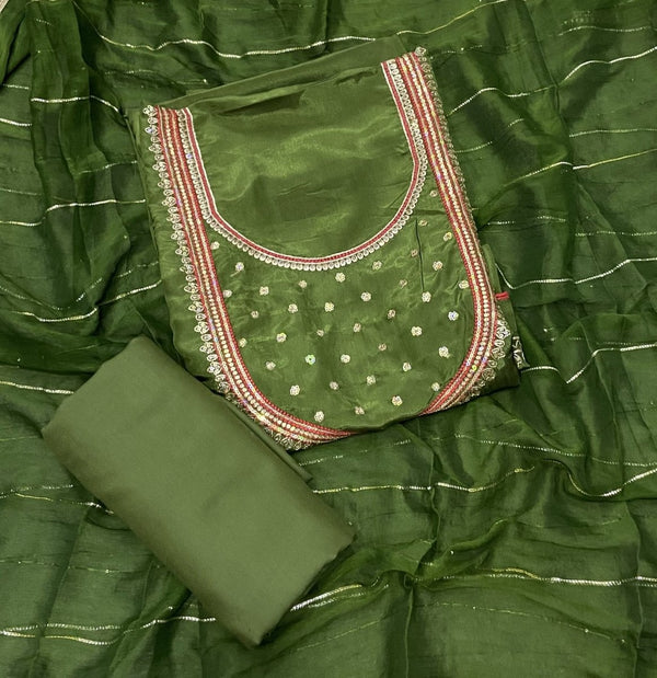 Classy Glass Organza Suit Set with Stone & Zari Thread Work - Yanchi