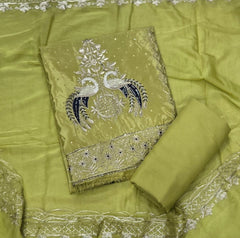 Classy Glass Organza Suit Set with Stone & Zari Thread Work - Yanchi