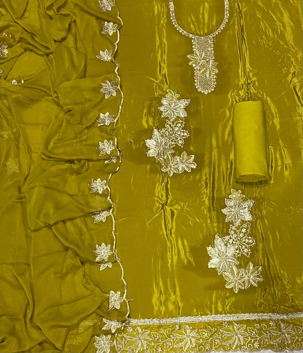 Classy Glass Organza Suit Set with Stone & Zari Thread Work - Yanchi