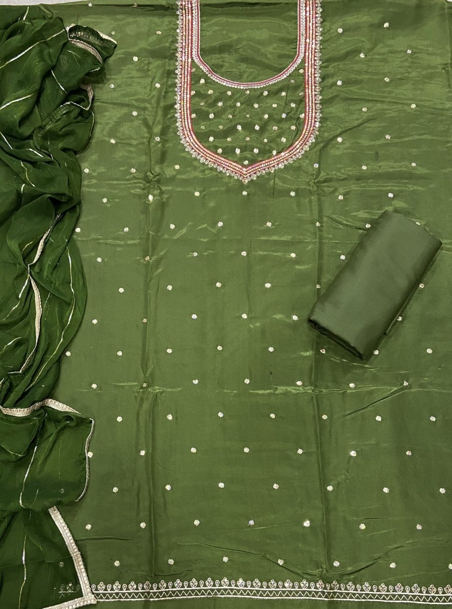 Classy Glass Organza Suit Set with Stone & Zari Thread Work - Yanchi