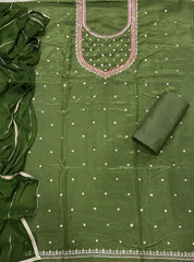 Classy Glass Organza Suit Set with Stone & Zari Thread Work - Yanchi