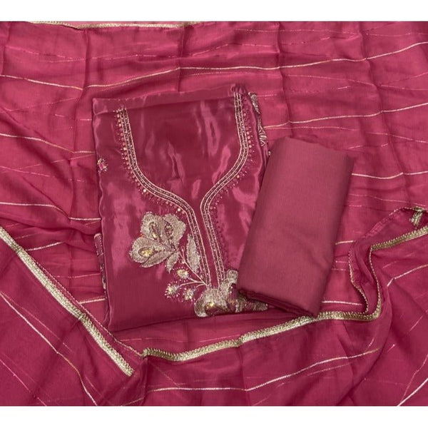 Classy Glass Organza Suit Set with Stone & Zari Thread Work - Yanchi