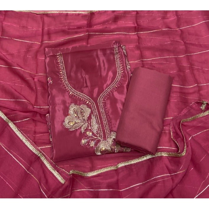 Classy Glass Organza Suit Set with Stone & Zari Thread Work - Yanchi