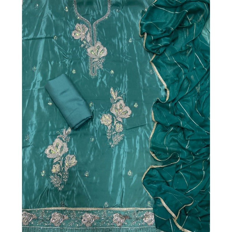 Classy Glass Organza Suit Set with Stone & Zari Thread Work - Yanchi