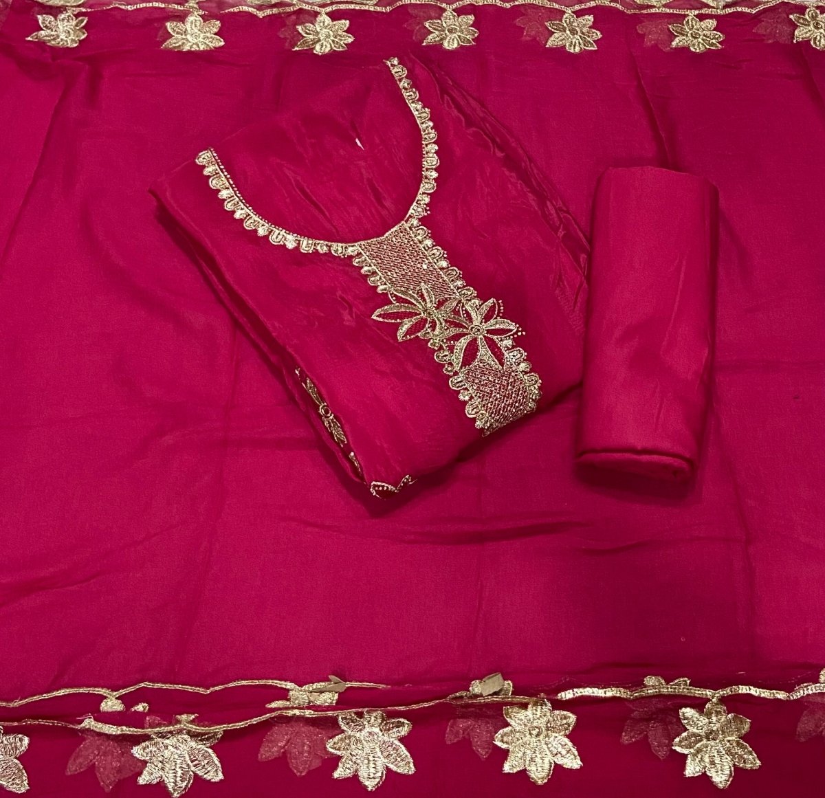 Classy Glass Organza Suit Set with Stone & Zari Thread Work - Yanchi