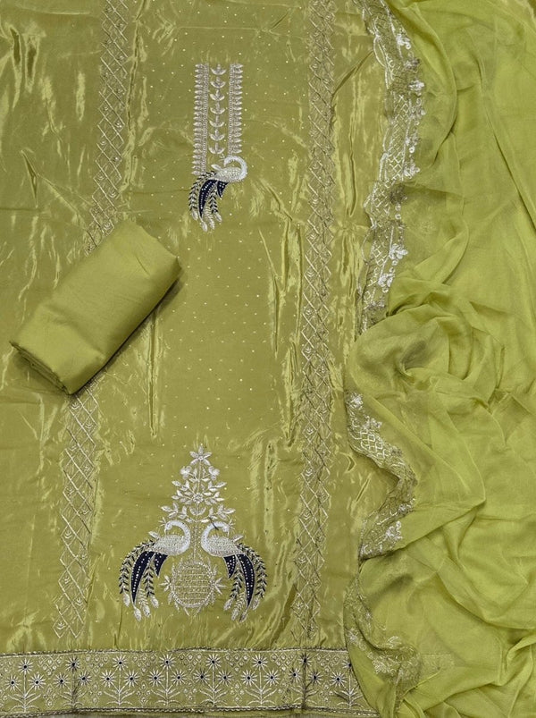 Classy Glass Organza Suit Set with Stone & Zari Thread Work - Yanchi