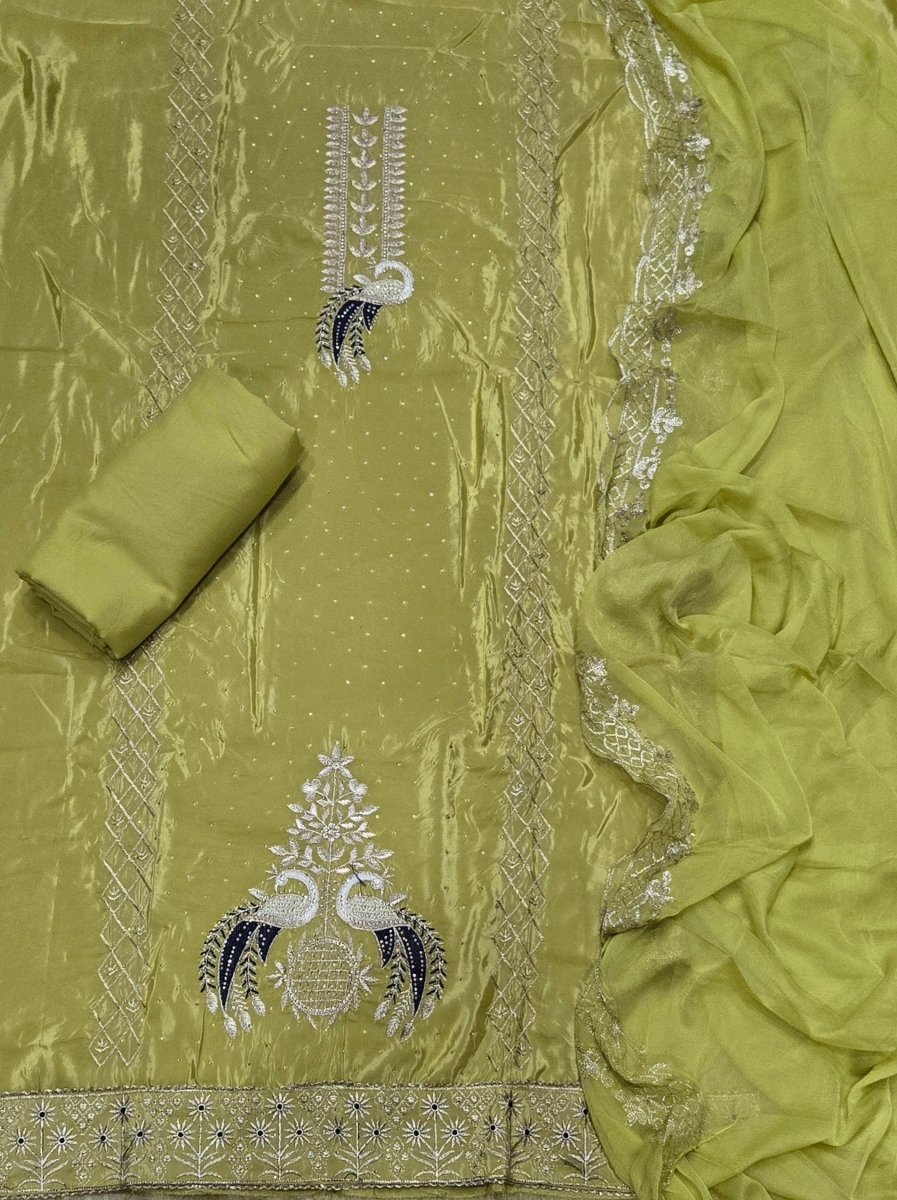 Classy Glass Organza Suit Set with Stone & Zari Thread Work - Yanchi
