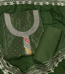 Classy Glass Organza Suit Set with Stone & Zari Thread Work - Yanchi