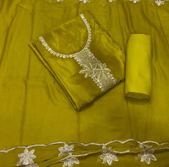 Classy Glass Organza Suit Set with Stone & Zari Thread Work - Yanchi