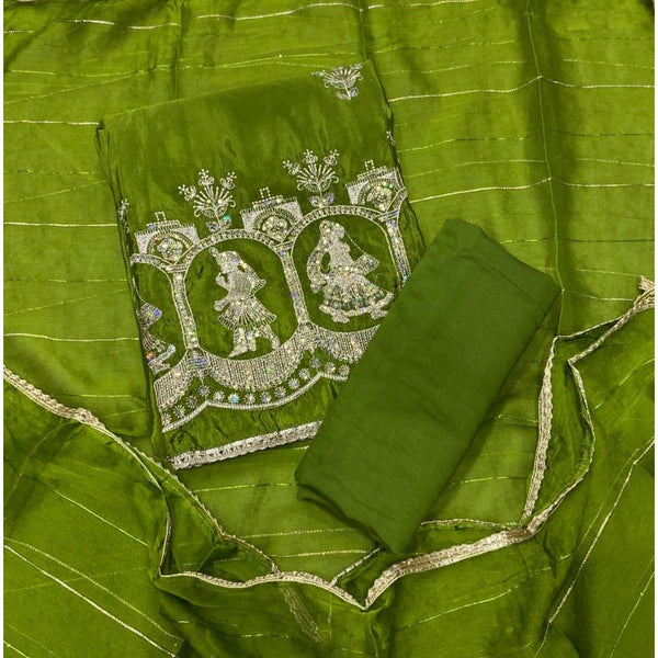Classy Glass Organza Suit Set with Stone & Zari Thread Work - Yanchi