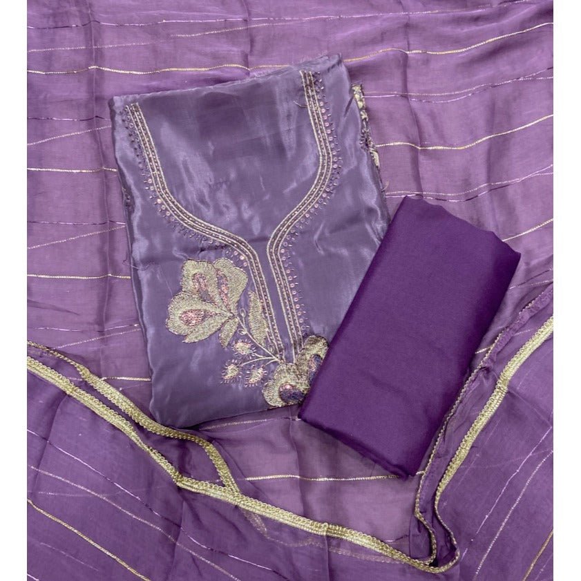 Classy Glass Organza Suit Set with Stone & Zari Thread Work - Yanchi