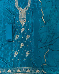 Classy Glass Organza Suit Set with Stone & Zari Thread Work - Yanchi