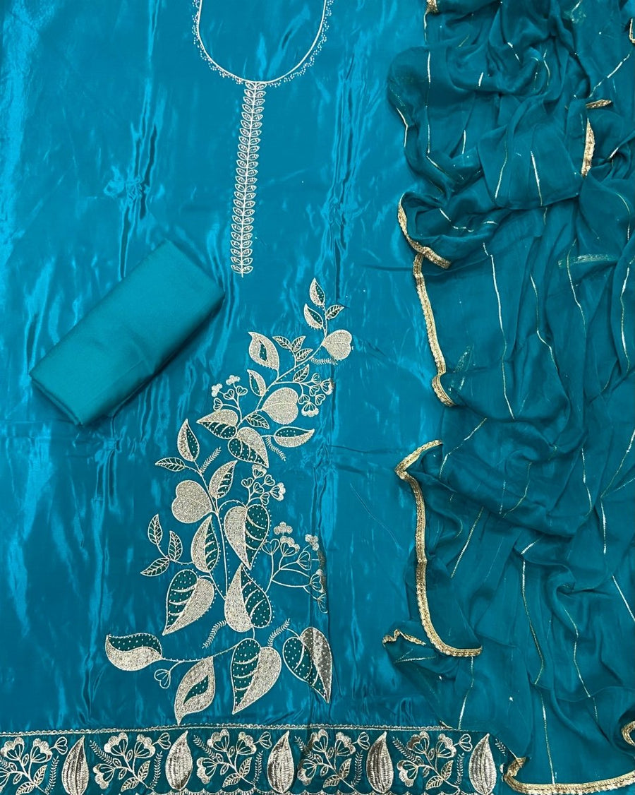 Classy Glass Organza Suit Set with Stone & Zari Thread Work - Yanchi