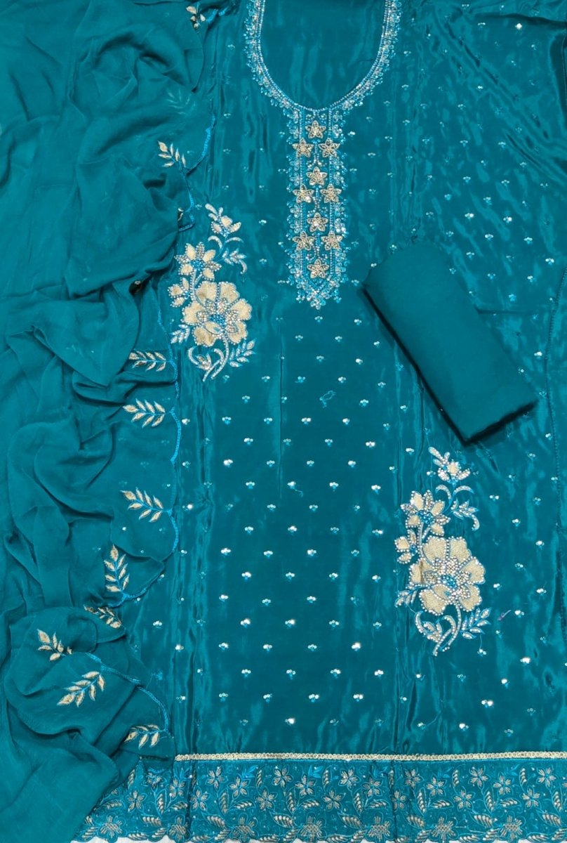 Classy Glass Organza Suit Set with Thread Work - Yanchi