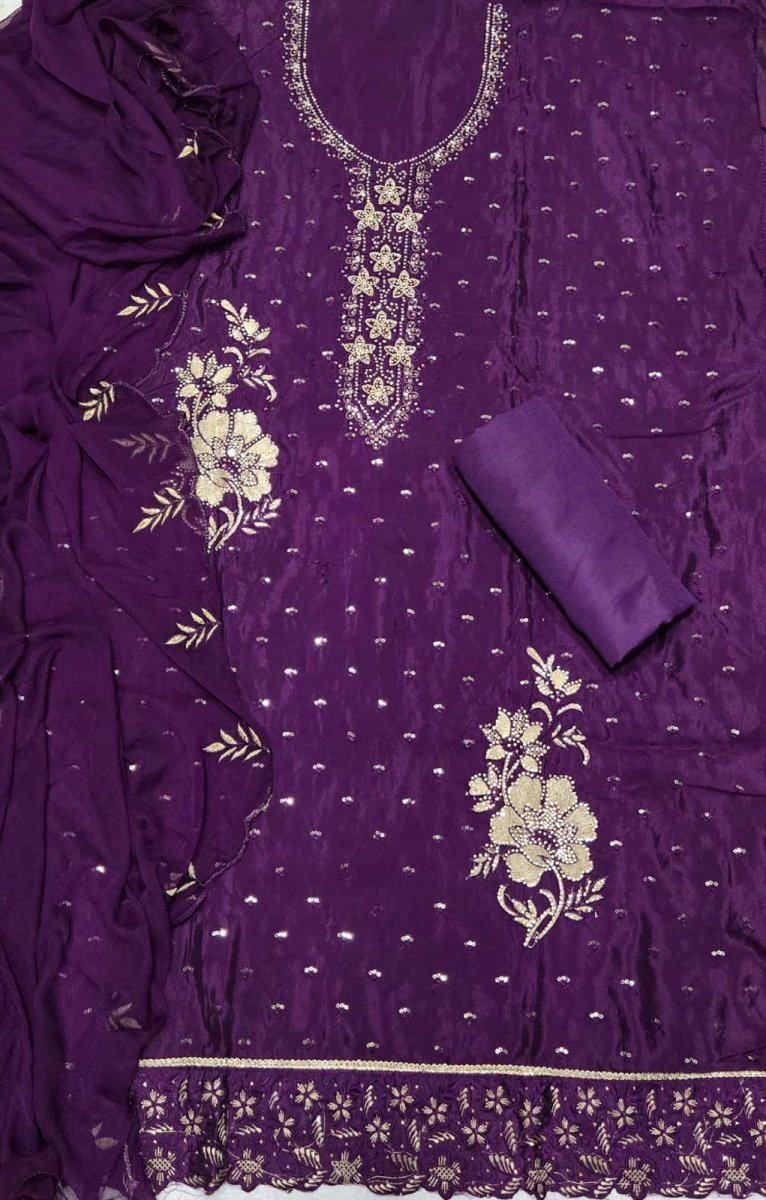 Classy Glass Organza Suit Set with Thread Work - Yanchi