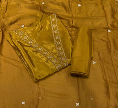 Classy Glass Organza Suit Set with Zari & Swarovski Work - Yanchi