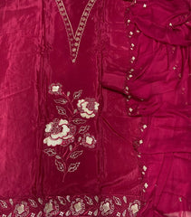 Classy Glass Organza Suit Set with Zari & Swarovski Work - Yanchi