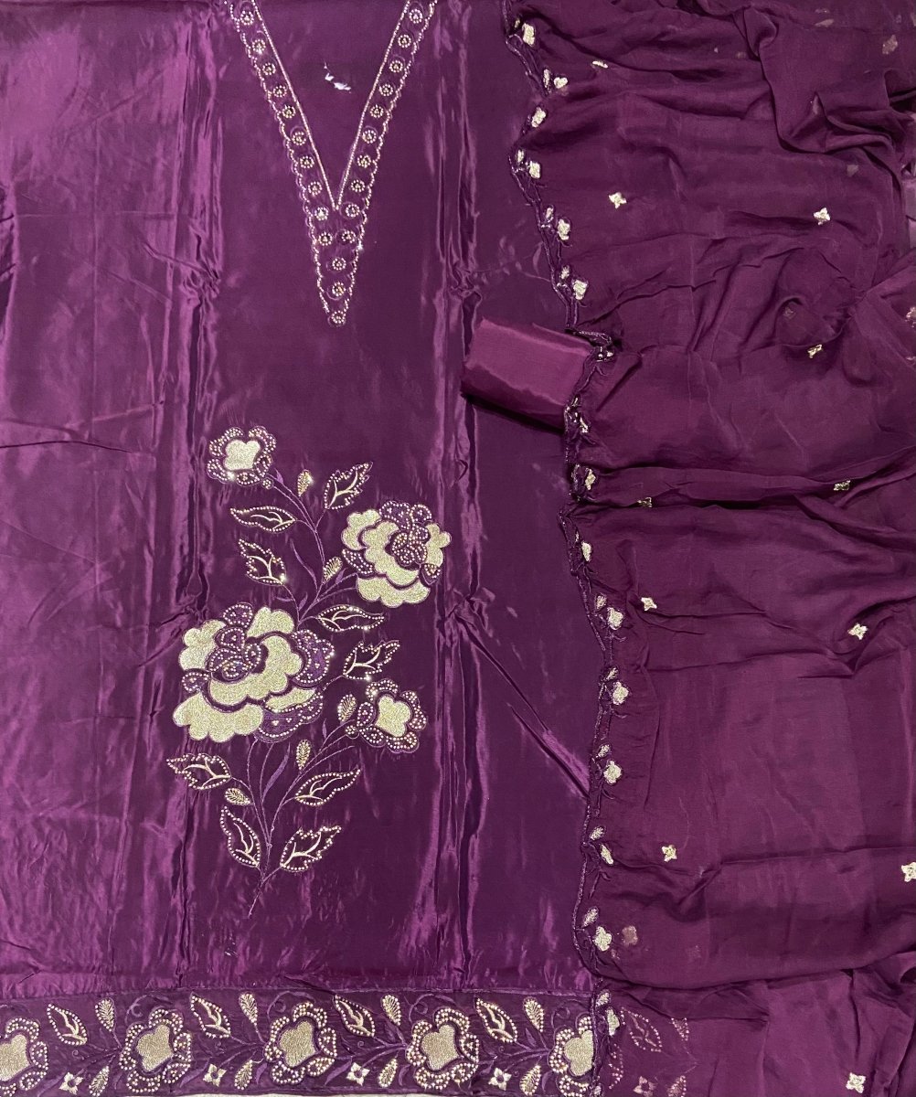 Classy Glass Organza Suit Set with Zari & Swarovski Work - Yanchi