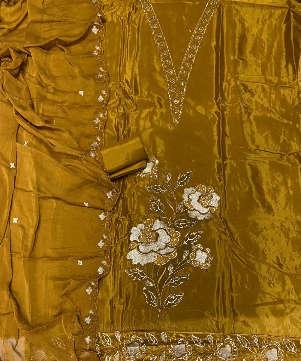 Classy Glass Organza Suit Set with Zari & Swarovski Work - Yanchi