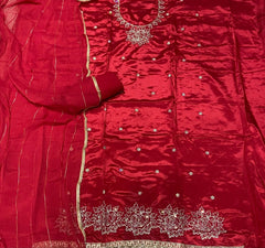 Classy Glass Organza Suit Set with Zari Thread Work - Yanchi