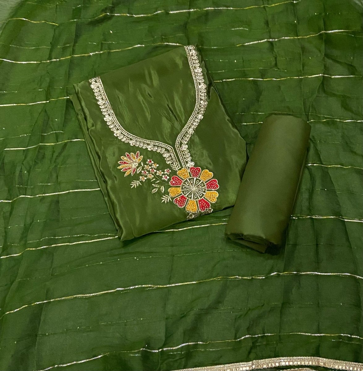 Classy Glass Organza Suit Set with Zari Thread Work - Yanchi